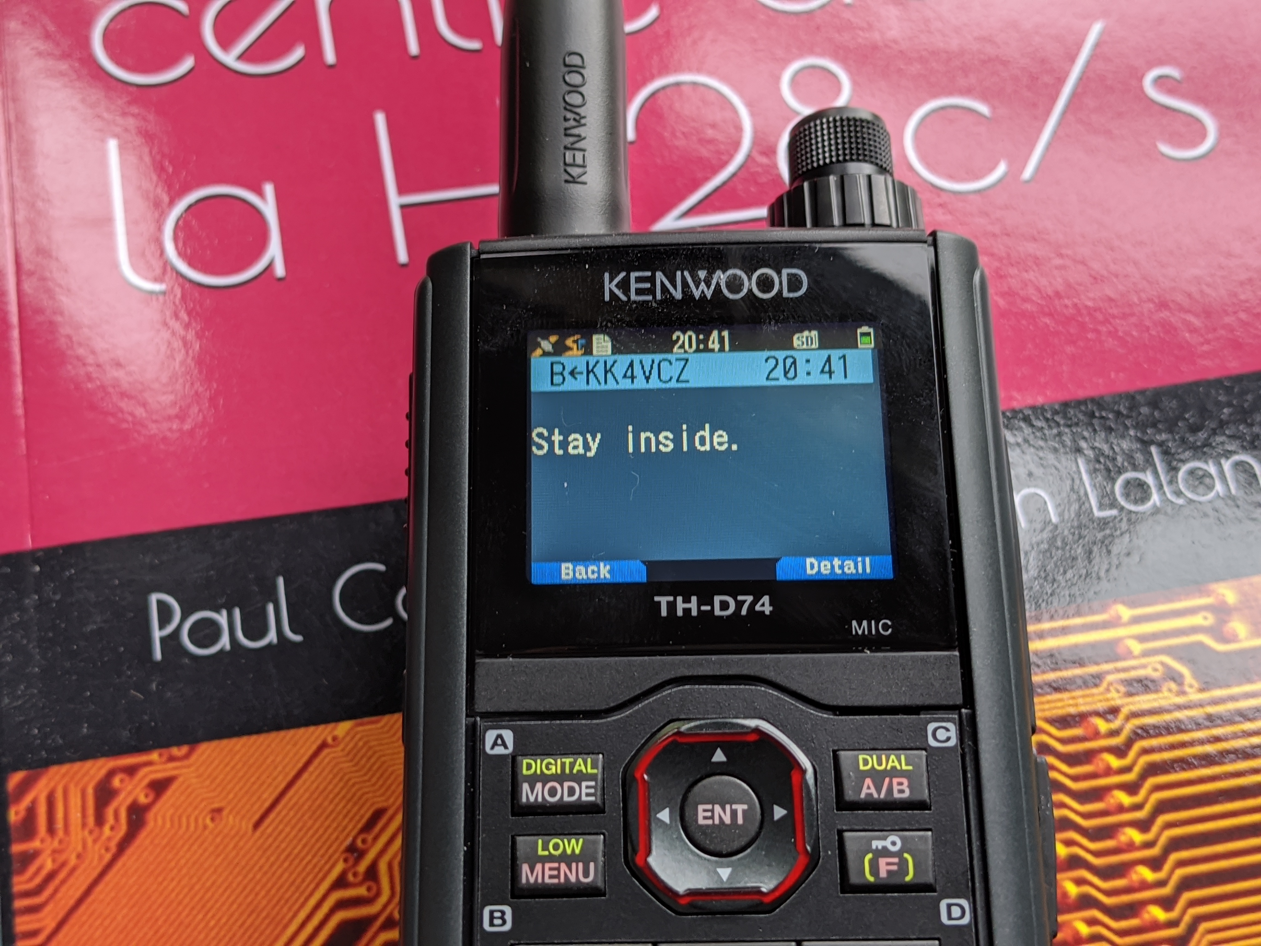 Bulletin on a Kenwood TH-D74.